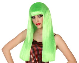 BigBuy Carnival Perruque Longue Lisse Verte avec Frange 60cm