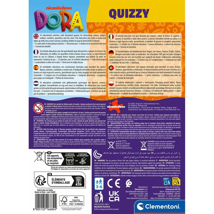 Clementoni Quizzy Dora - Jeu éducatif avec stylo interactif sonore et lumineux