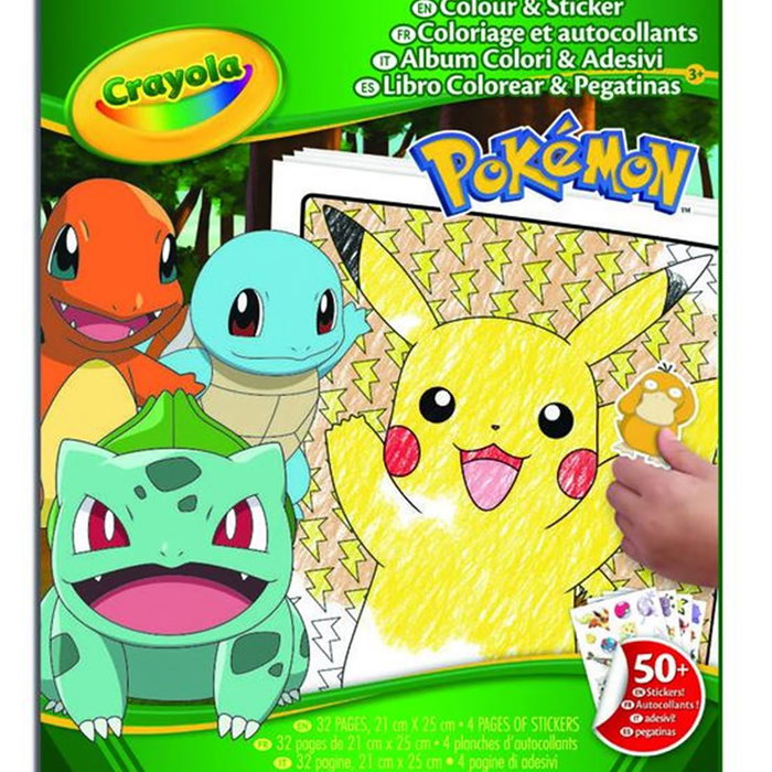 Crayola - Livre de coloriage et d'autocollants Pokémon 04-2740 - Album avec 32 pages et 4 feuilles de stickers - Langue espagnole - À partir de 4 ans Crayola - Livre de coloriage et d'autocollants Pokémon 04-2740 - Album avec 32 pages et 4 feuilles de stickers - Langue espagnole - À partir de 4 ans