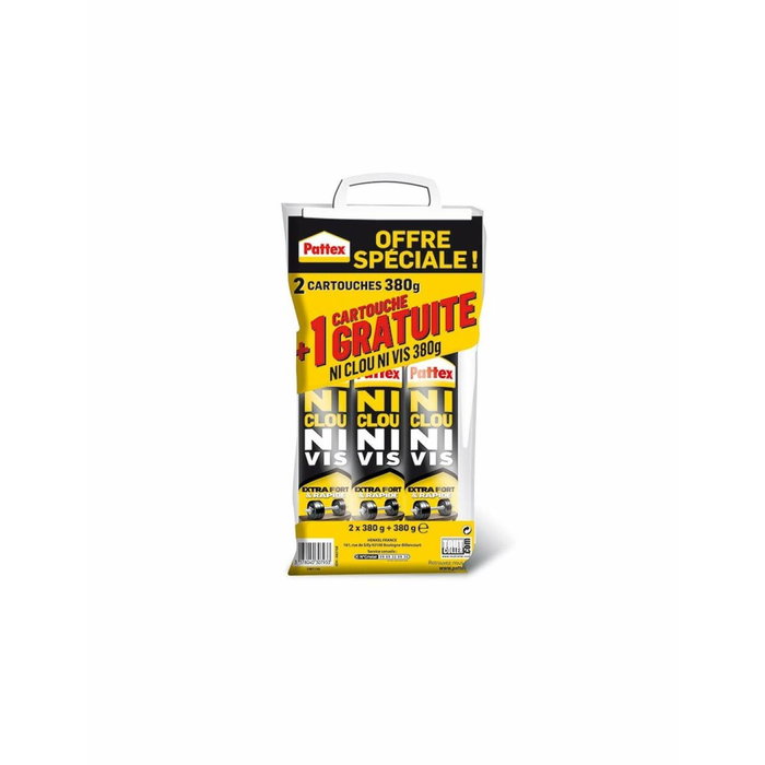 Pattex Ni clou ni vis Fix Idéal Bois - Lot de 2 + 1 gratuit - 380g