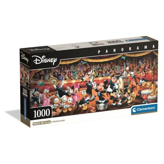 CLEMENTONI Compact 1000 Pièces Panorama Disney Orchestra - Puzzle 98 x 33 cm avec Poster, Boîte Compacte CLEMENTONI Compact 1000 Pièces Panorama Disney Orchestra - Puzzle 98 x 33 cm avec Poster, Boîte Compacte
