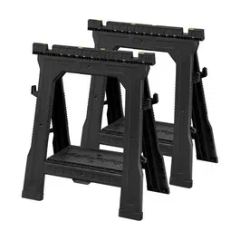 Stanley STST1-70713 Lot de 2 tréteaux pliables professionnels, charge 450kg, longueur 70cm, noir, garantie 2 ans