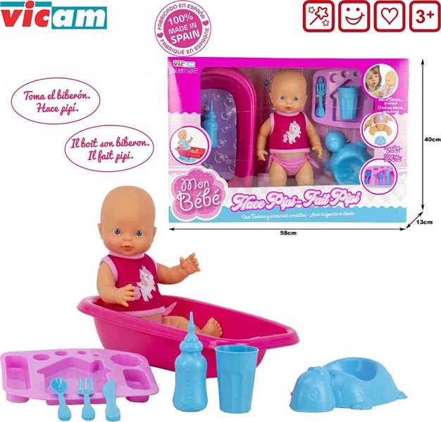 Poupée Bébé Pipi Baignoire 40 x 13 x 58 cm