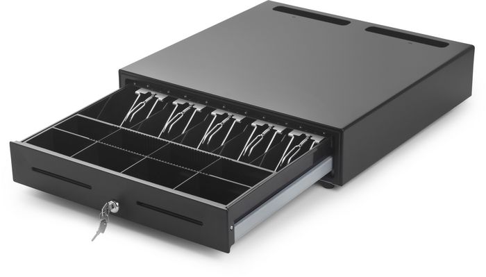 Capture Tiroir-caisse 460 mm Noir - Tiroir métallique avec plateaux à billets et pièces - Ouverture automatique via RJ12 - 6V/12V/24V