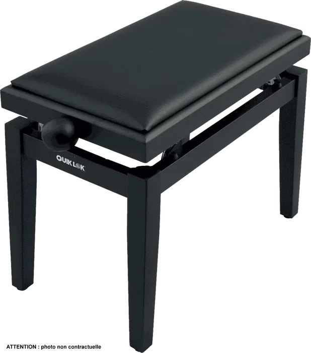 QUIKLOK Banquette Piano Deluxe Pb100 Madera Noir Brillant - Tabouret réglable, revêtement simili cuir, 100 kg, 560x320 mm, hauteur 480-570 mm