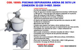 Dépureuse de piscine avec filtre à sable 9 kg 6050 L/H Ø 32 - 230W