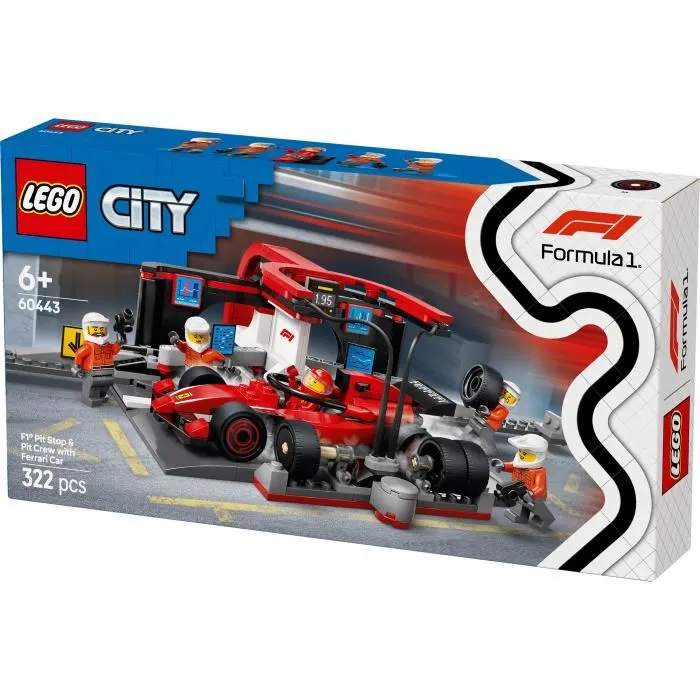 Lego City Jouet de Construction 60443 Arrêt au Stand de F1 avec Voiture Ferrari - Set de 322 Pièces avec Minifigurines - Pour Enfants de 6 Ans et Plus