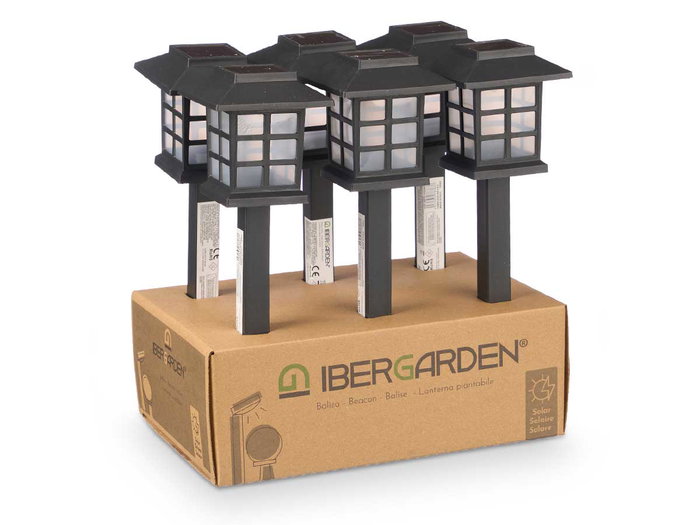 Ibergarden Balise Solaire Extérieure Carrée Noir Plastique 8.5x8.5x29.5 cm (Set de 6)