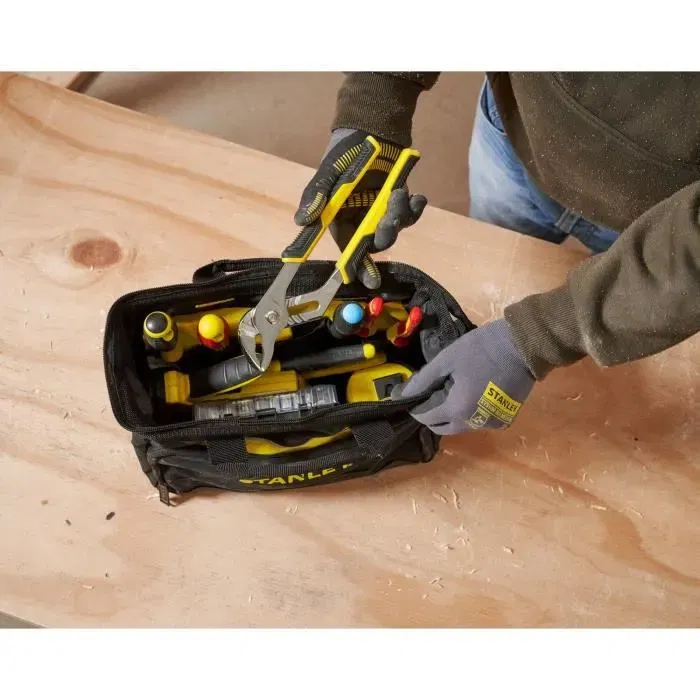 Stanley 1-93-330 Ceinture Porte-Outils avec 4 Compartiments, Renforcée aux Rivets Métalliques, 2 Poches Latérales et Grande Poche Centrale