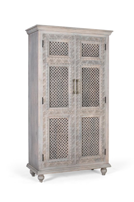 GINER Y COLOMER - Armadio de 2 portes en bois massif de manguier avec finition vieillie, travail artisanal, blanc lavé