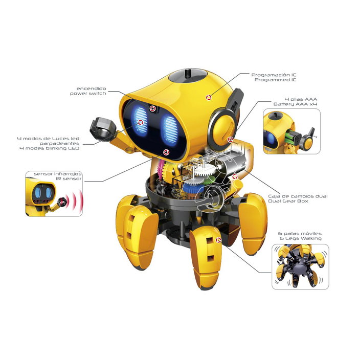 DEQUBE Tobbie Le Robot - Robot Intelligent à 6 Pattes avec Émotions et Gestes, Reprogrammable, Multifonctionnel, Pour Enfants dès 8 Ans