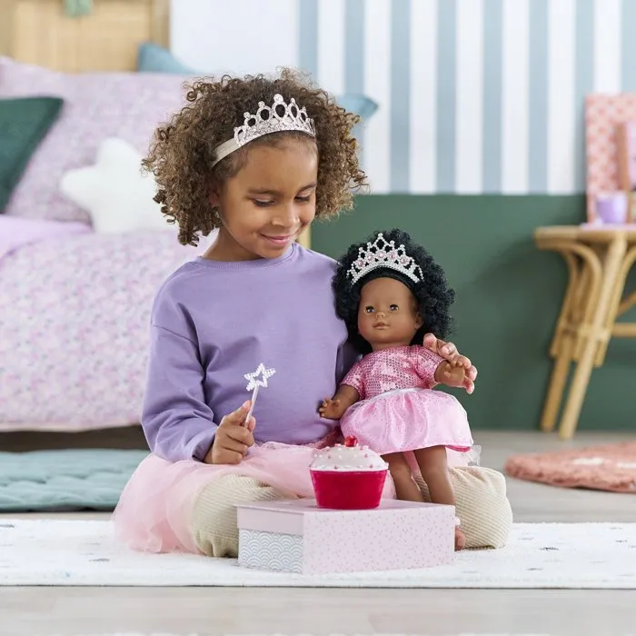 Corolle - Coffret Anniversaire Princesse pour poupée 36 cm, robe à paillettes rose, ballerines, diadème et sceptre étoilé argentés, vêtements pour poupée Corolle 36 cm - Dès 3 ans