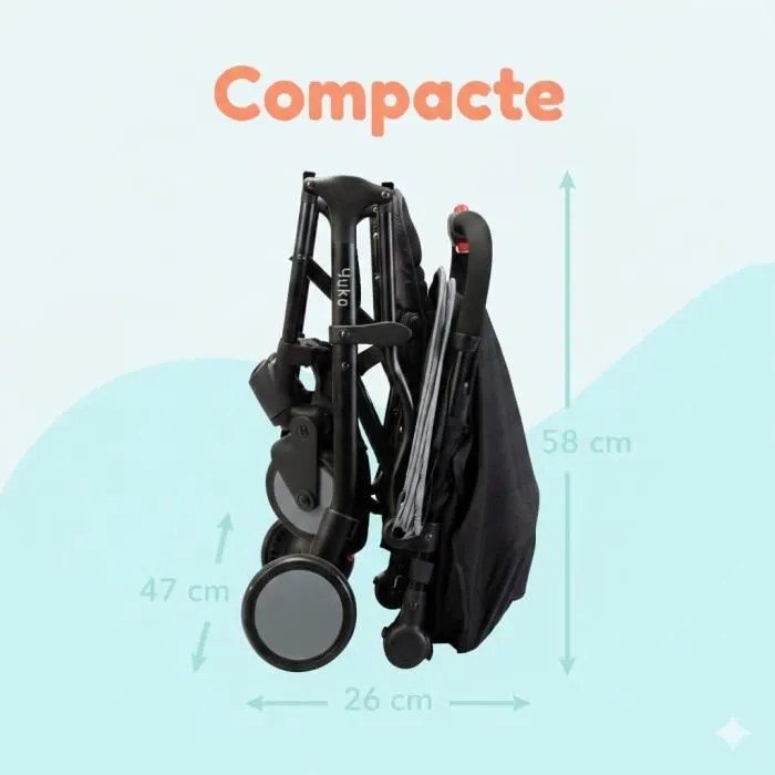 Bambisol Poussette Compacte YUKO pour 0-36 mois (15 kg) - Ultra Légère, 1 Main, Debout, Noir, avec Sangle et Panier