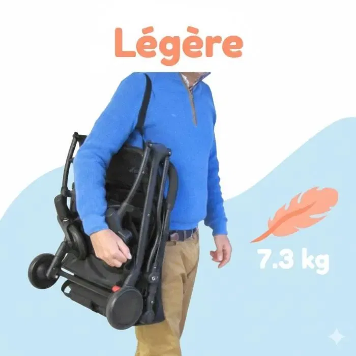Bambisol Poussette Compacte YUKO pour 0-36 mois (15 kg) - Ultra Légère, 1 Main, Debout, Noir, avec Sangle et Panier