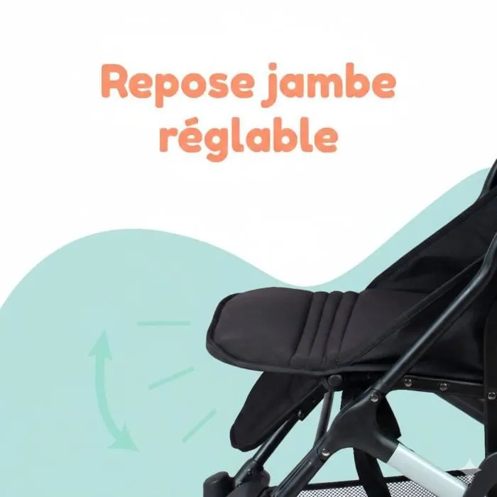 Bambisol Poussette Compacte YUKO pour 0-36 mois (15 kg) - Ultra Légère, 1 Main, Debout, Noir, avec Sangle et Panier