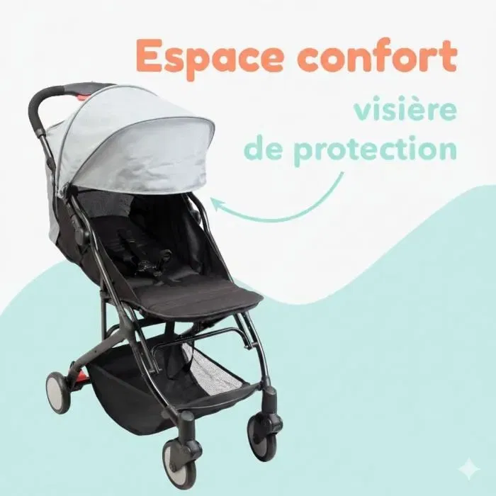 Bambisol Poussette Compacte YUKO pour 0-36 mois (15 kg) - Ultra Légère, 1 Main, Debout, Noir, avec Sangle et Panier