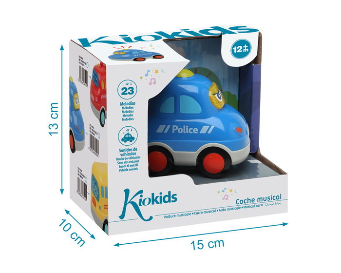 KioKids Voiture de Police Jouet avec Lumières et Sons - Voiture à Traîner Éducative pour Bébé +12 Mois, 23 Mélodies, Fonctionne avec Piles AAA Incluses