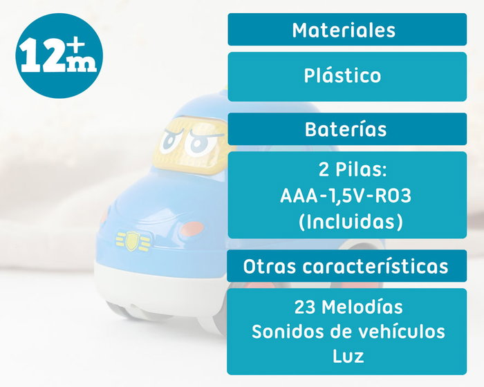 KioKids Voiture de Police Jouet avec Lumières et Sons - Voiture à Traîner Éducative pour Bébé +12 Mois, 23 Mélodies, Fonctionne avec Piles AAA Incluses