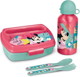Safta Set de bouteille isotherme et boîte à sandwich avec couverts Minnie Mouse Naive 21x18x7 cm pour enfant dès 3 ans