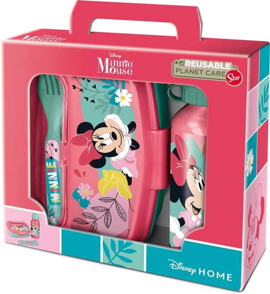 Safta Set de bouteille isotherme et boîte à sandwich avec couverts Minnie Mouse Naive 21x18x7 cm pour enfant dès 3 ans