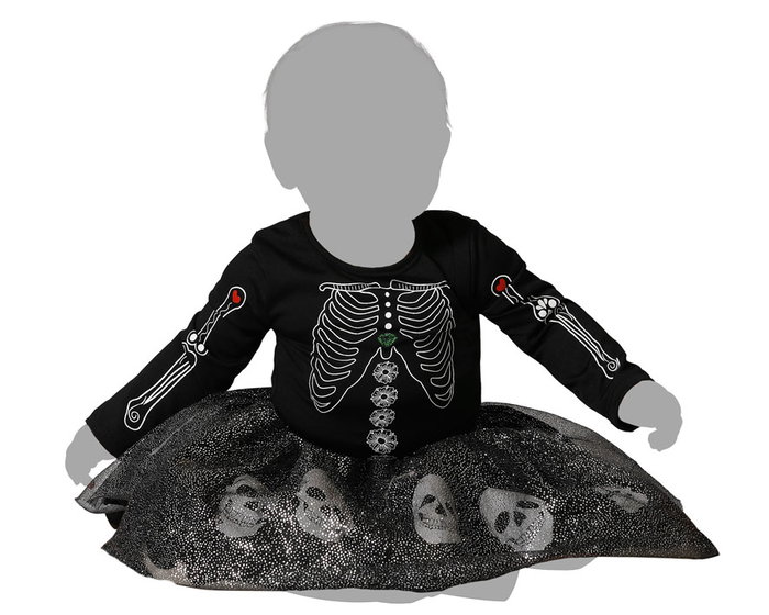 Déguisement squelette avec robe courte grise pour bébé fille 24 mois, Halloween, costume enfant, polyester