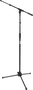 SBG Support Microphone Sol avec Trépied et Hauteur Réglable - Acier Noir