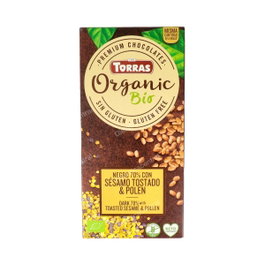 TORRAS Chocolat noir bio au sésame torréfié et pollen 100g