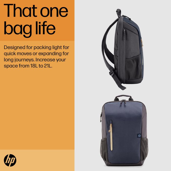 HP Sac à dos Travel pour ordinateur portable 15,6 pouces - 18 litres en tissu recyclé bleu nuit