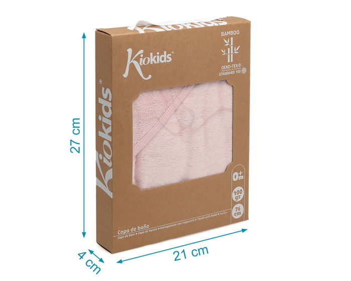 KioKids Toallita de baño para bebé en bambú 100%, capucha, 76x76 cm, color rosa, Certificada Oeko-Tex, Collection Ecofriendly
