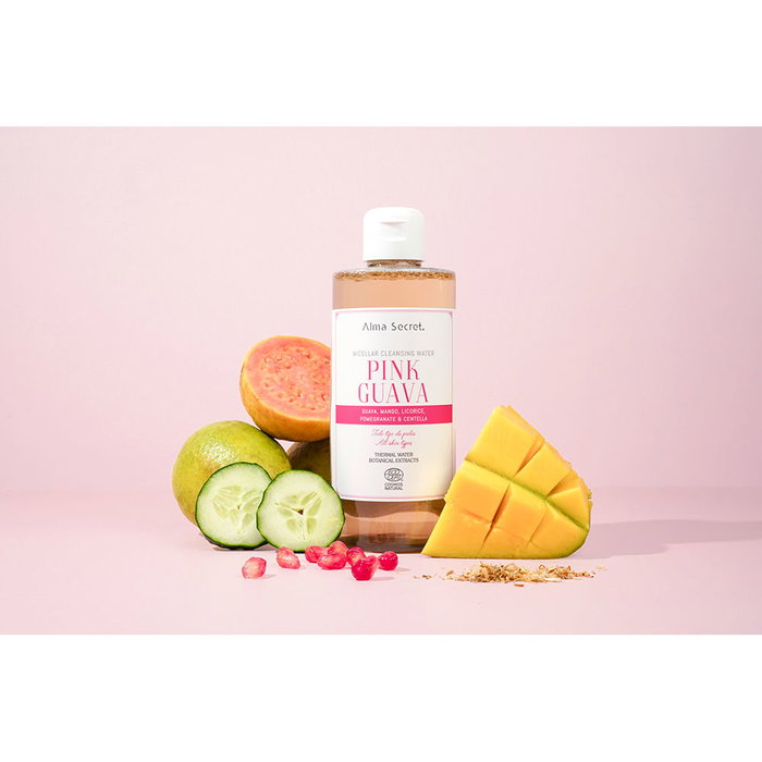 Alma Secret Lotion micellaire purifiante à la goyave rose 400 ml - Nettoyant et démaquillant avec extraits botaniques, vitamine C et acide hyaluronique pour tous types de peau
