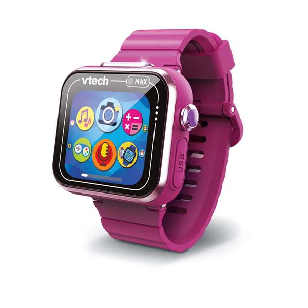 VTech - Reloj interactivo Kidizoom Smartwatch Max - Montre connectée tactile pour enfant avec appareil photo, caméra, jeux - 256 Mo - Framboise