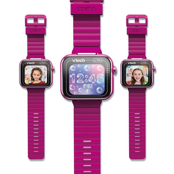 VTech - Reloj interactivo Kidizoom Smartwatch Max - Montre connectée tactile pour enfant avec appareil photo, caméra, jeux - 256 Mo - Framboise