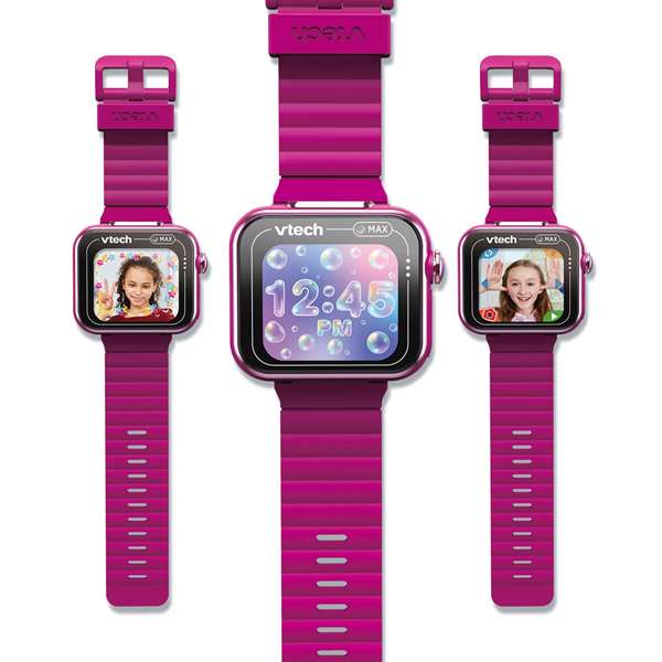 VTech - Reloj interactivo Kidizoom Smartwatch Max - Montre connectée tactile pour enfant avec appareil photo, caméra, jeux - 256 Mo - Framboise