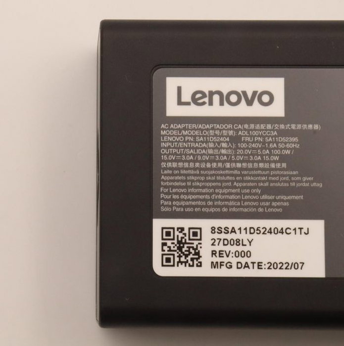 Lenovo Adaptateur secteur 100W pour appareils Lenovo, Yoga Slim 7 Pro