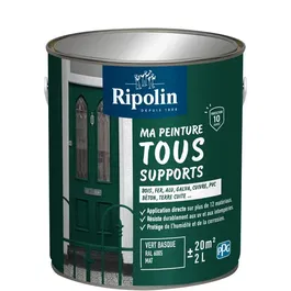 Ripolin - Peinture Multi-supports Mat 2L, Vert Basque RAL 6005 - Pour Bois, Métal, Béton, PVC - Résiste aux UV et Intempéries