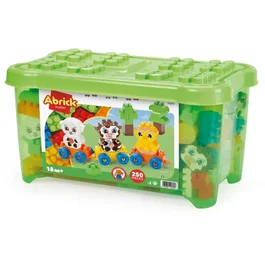 Ecoiffier - Coffret de construction ferme Abrick 250 pièces avec train et animaux - Jeu de briques de rangement créatif - Dès 18 mois