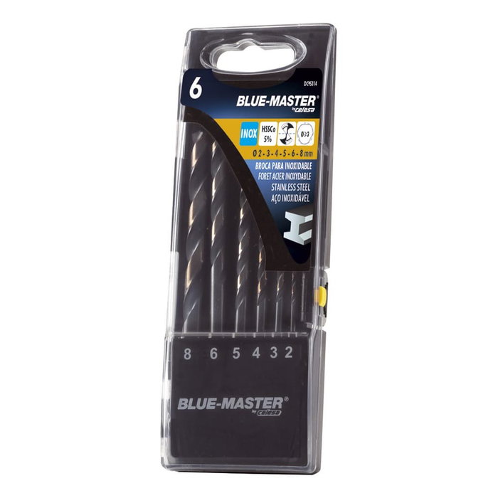 Bluemaster Jeu de 6 forets DIN 338 HSS-Co ø2-8 mm split point antislip inox Bluemaster Jeu de 6 forets DIN 338 HSS-Co ø2-8 mm split point antislip inox