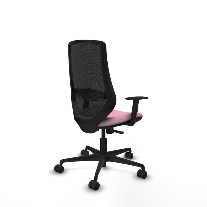 Chaise Mardos Synchro 4 positions tissu Rose Maille Noir Base en nylon noir Accoudoir 1D Sans appui-tête Roulettes 65mm nylon