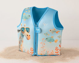 KioKids Gilet de natation enfant bébé, 15-19 kg, 2-3 ans, Ocean Dreams, bleu, neoprene, compartiments à flotteurs extraibles, fermeture sécurisée
