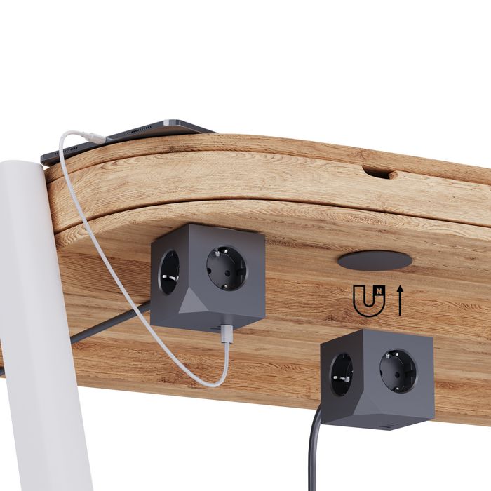 MicroConnect Prise Schuko 3 prises avec base magnétique, Cube de bureau avec 2 ports USB-C, 1 port USB-A et câble 1,5 m, Gris Foncé