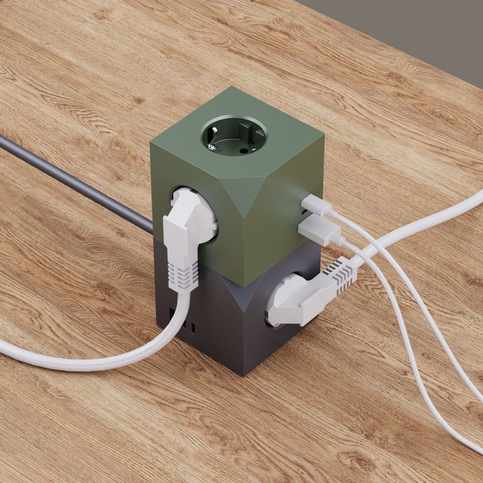 MicroConnect Prise Schuko 3 prises avec base magnétique, Cube de bureau avec 2 ports USB-C, 1 port USB-A et câble 1,5 m, Gris Foncé