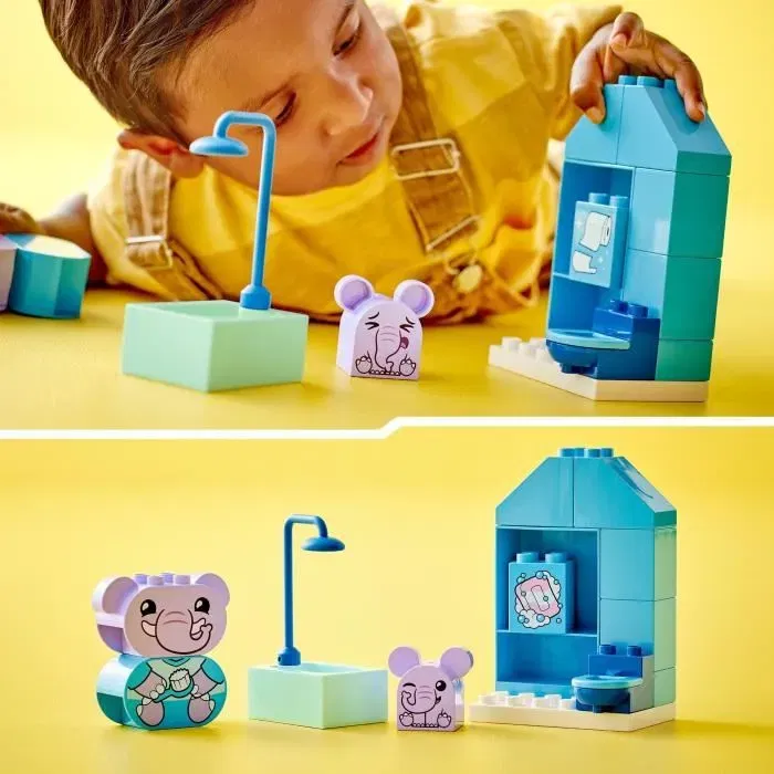 LEGO 10413 DUPLO My First Mes Rituels Quotidiens - Le Bain, Jouet Éducatif de Baignoire avec 2 Figurines d'Éléphants pour Bébés et Tout-Petits