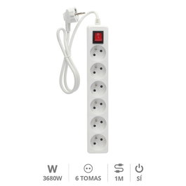 GSC Evolution Multiprise 6 Prises avec Interrupteur 1m Blanche