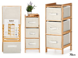 KIPIT Étagère en Bambou 3 Tiroirs Blanc 28,5x26x70cm
