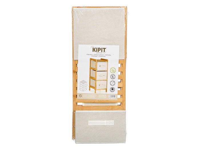 Kipit Étagère en Bambou 3 tiroirs Blanc 28,5 x 26 x 70 cm (Set de 2)