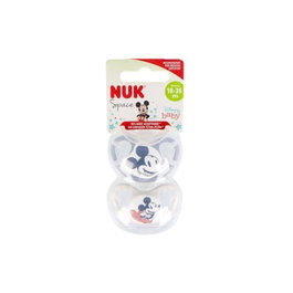 NUK Sucette Space Mickey Gris Silicone 18-36 mois, lot de 2