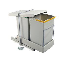 Emuca Poubelle de recyclage pour montage inférieur et extraction automatique dans l'élément de cuisine 2x14litres, Plastique gris