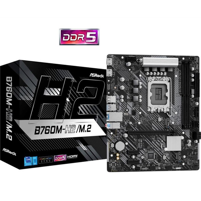 ASRock B760M-H/M.2 Carte mère micro ATX Socket Intel LGA1700 DDR5 128 Go PCIe 4.0 M.2 HDMI 2.1 2.5GbE ASRock B760M-H/M.2 Carte mère micro ATX Socket Intel LGA1700 DDR5 128 Go PCIe 4.0 M.2 HDMI 2.1 2.5GbE
