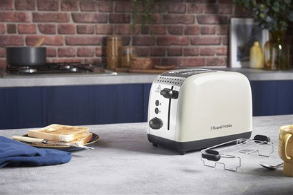 Russell Hobbs 26551-56 Tostador Colours Plus Crème - Grille-pain 2 Fentes Large avec Réglage Browning, Fonction Pain Surgelé, Caliente-brioches et Plateau Crumbs Amovible