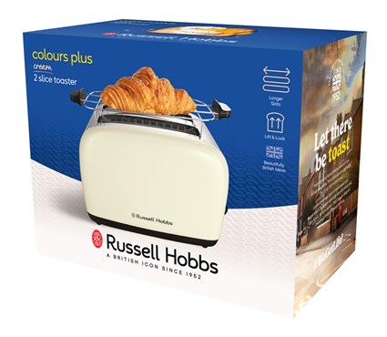 Russell Hobbs 26551-56 Tostador Colours Plus Crème - Grille-pain 2 Fentes Large avec Réglage Browning, Fonction Pain Surgelé, Caliente-brioches et Plateau Crumbs Amovible